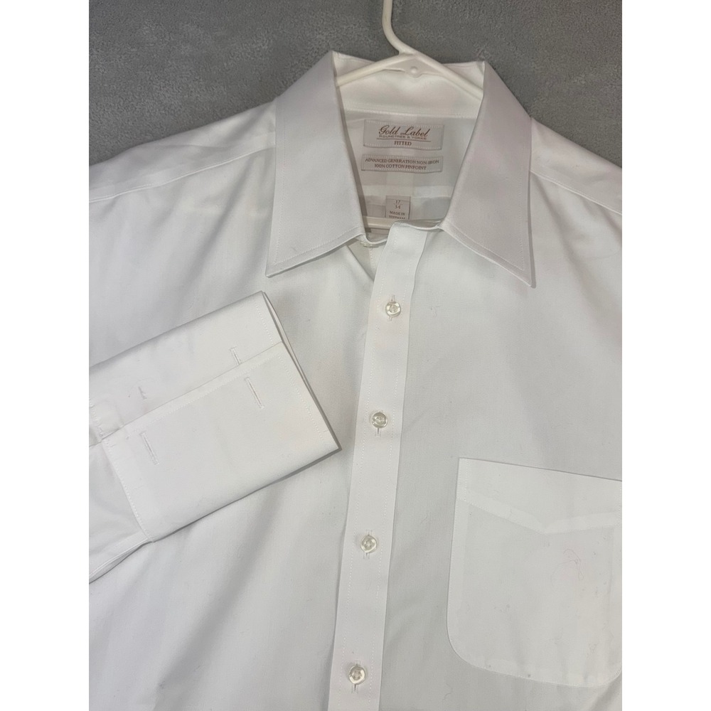 Roundtree & Yorke 17X34 Gold Label White Non-Iron Cotton French Cuff Dress Shirt